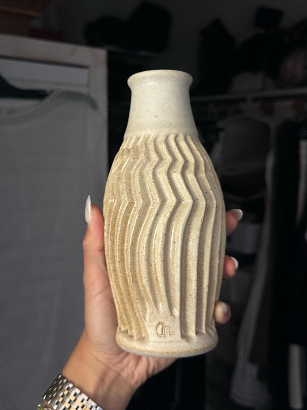 VINTAGE 2004 WABI SABI Style Ceramic Handmade Flower Vase Pottery in Tan Brown